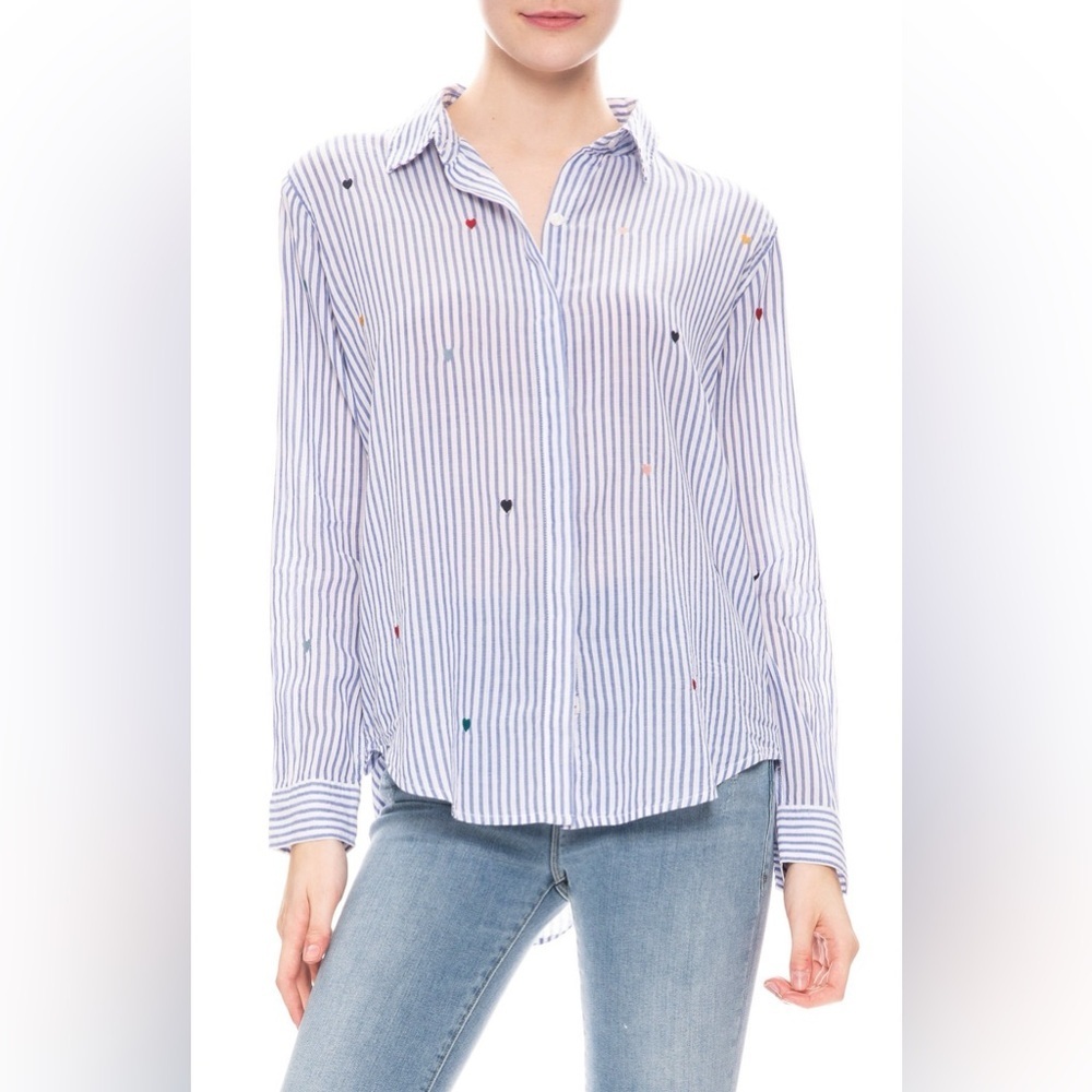 Rails Taylor Embroidered Heart Shirt in Blue Pinstripe Size Small